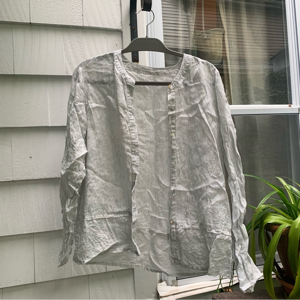 100 Linen Black and White Stripped Shirt